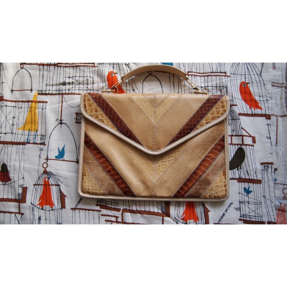 Rare Vintage Varon 70s Snakeskin Reptile Luxury Multicolor Chevron Purse Clutch